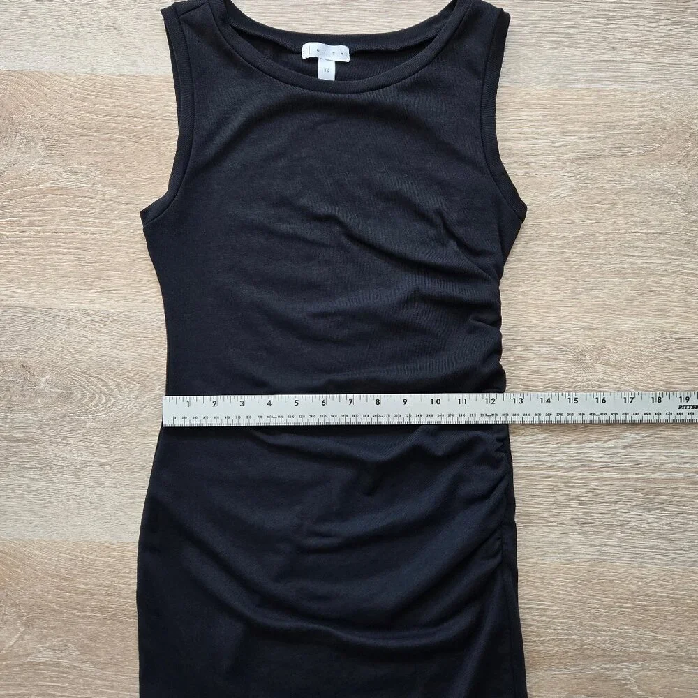 Leith Ruched Bodycon Tank Dress Black Sleeveless Tulip Hem XS Little Black Dress - Picture 8 of 16